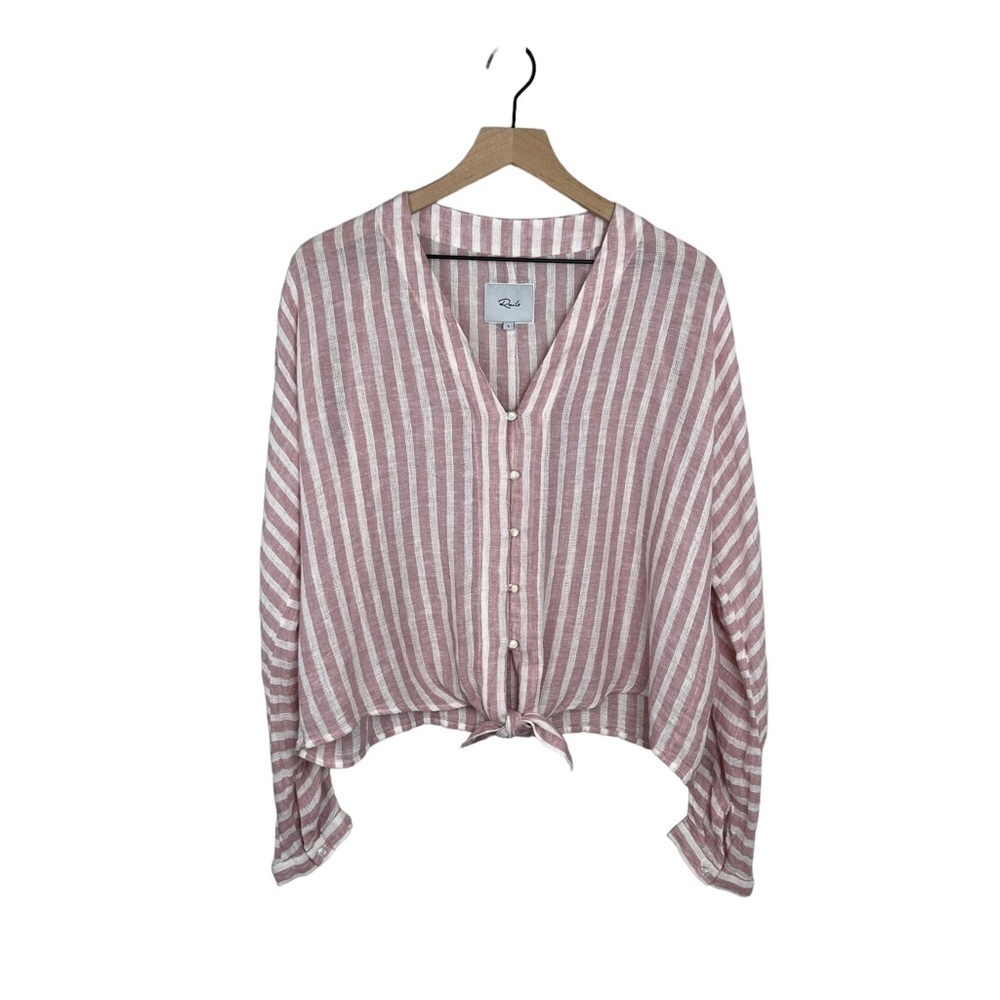 Rails Sloan Rose Stripe Linen Blend Tie Front Top